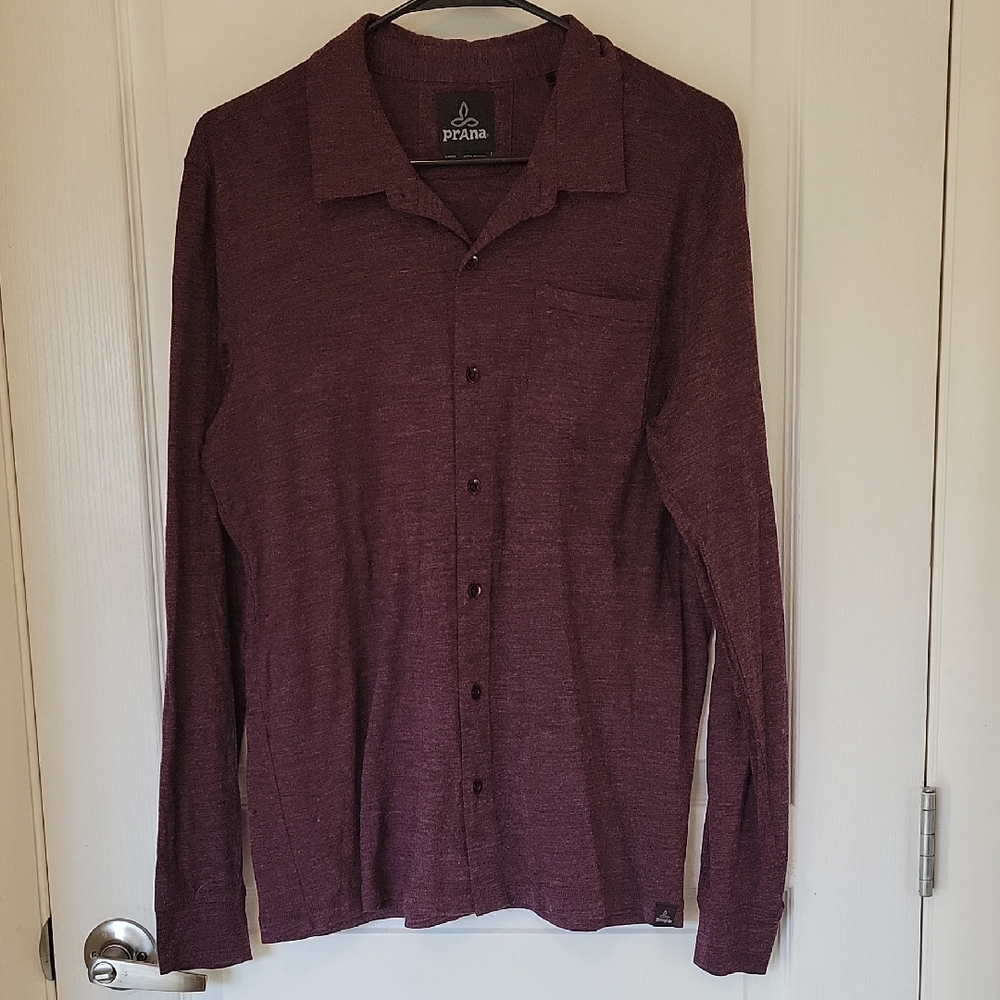 Prana Burgundy Long Sleeve Button Up Men's Shirt